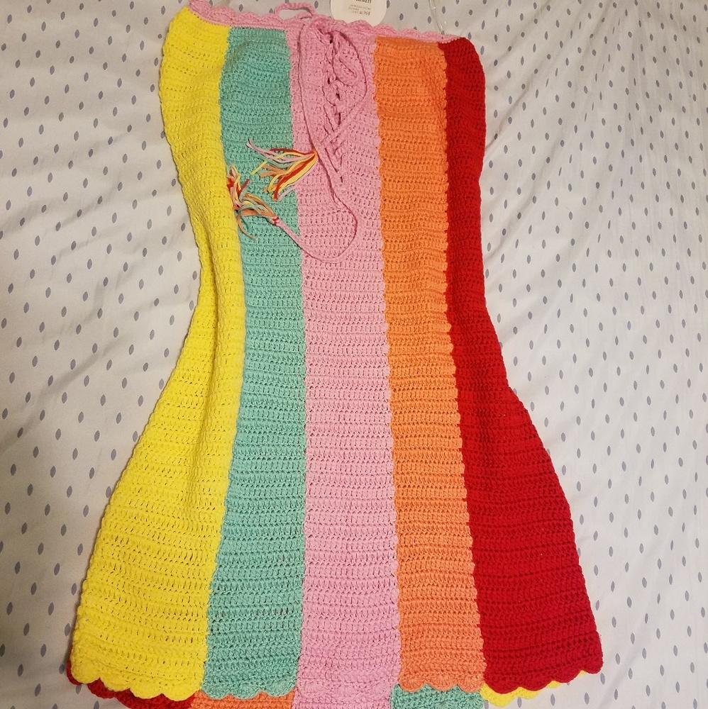 Crochet rainbow tube top dress NWT